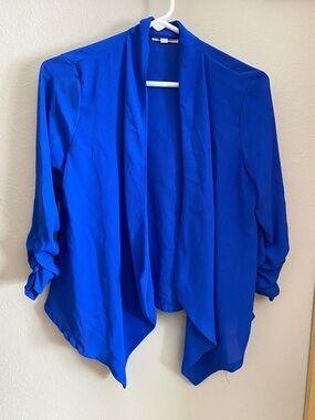 Open-Front Blue Draped Blazer Jacket